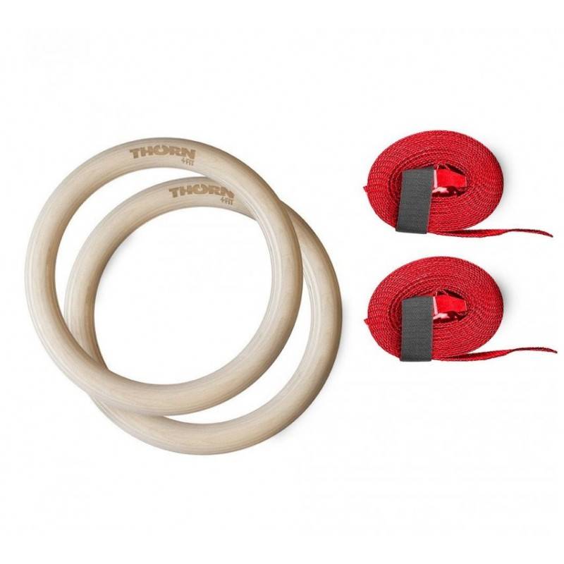 Wooden gymnastic rings with straps - 32 mm diameter