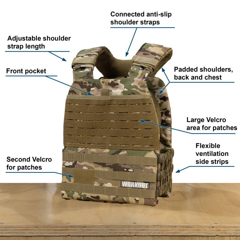 Tactical Plate Weighted Vest 15 kg WORKOUT - Camo