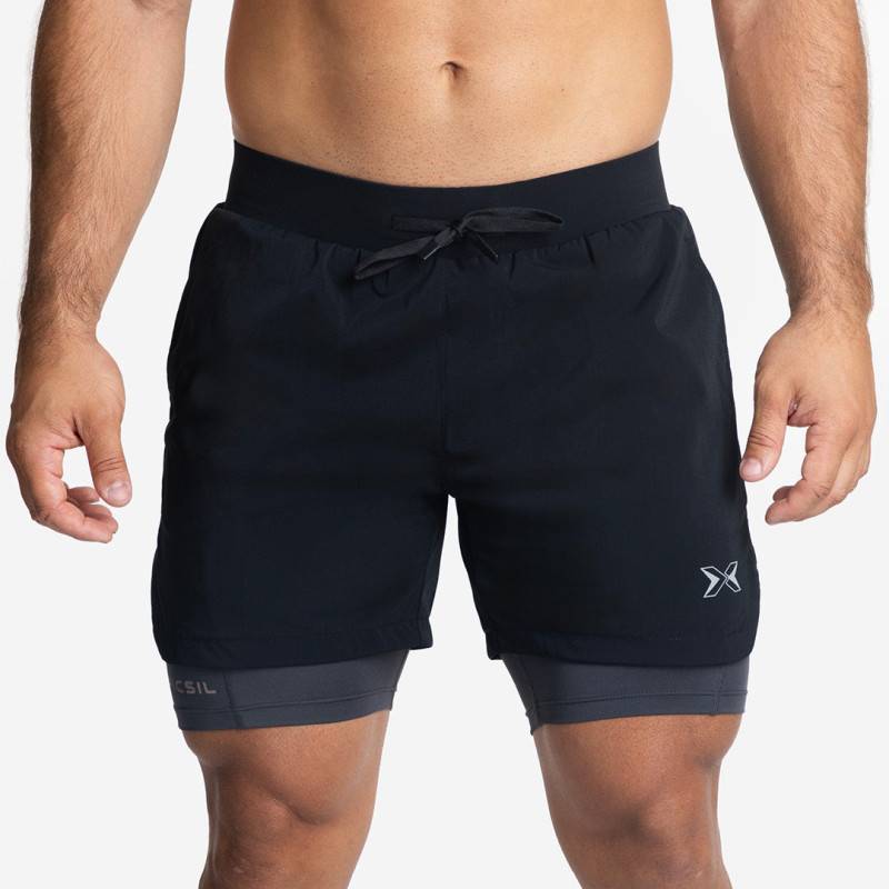 Herren Picsil Premium 2-in-1 Compression Shorts NEW - Schwarz