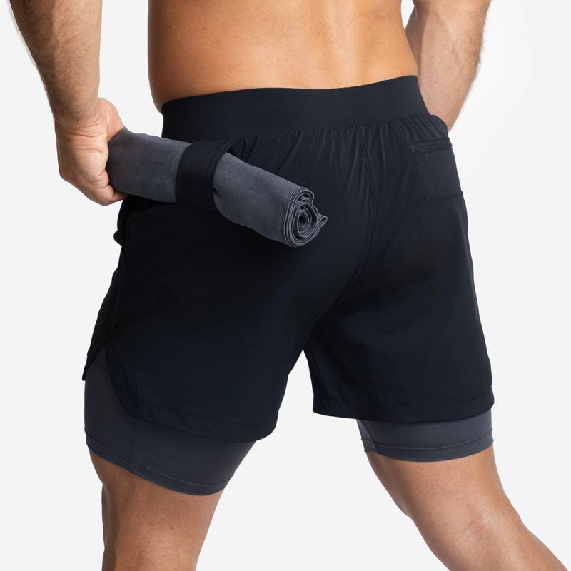 Herren Picsil Premium 2-in-1 Compression Shorts NEW - Schwarz