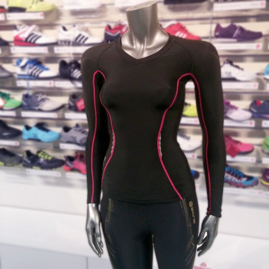 Maglietta a compressione a manica lunga da donna Skins Bio A200 nero/rosa