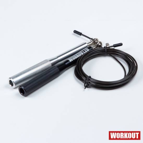 Švihadlo WORKOUT s hliníkovou rukojetí - černo stříbrné + černé lanko