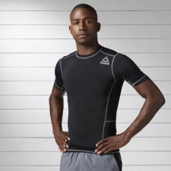Pánské kompresní tričko černé krátký rukáv