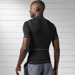 Pánské kompresní tričko černé krátký rukáv