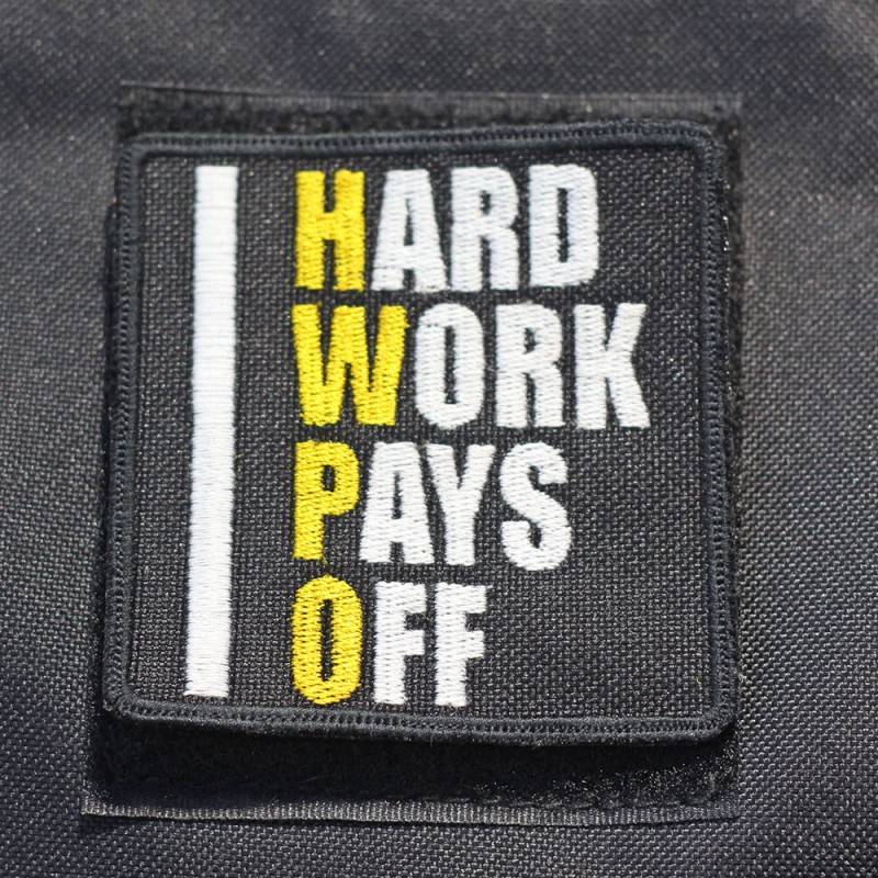 Velcro patch Hard work pays off HWPO yellow - big