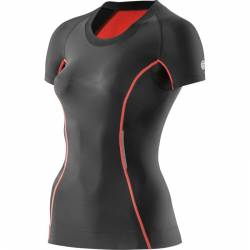 Woman compression T-Shirt short sleeve Skins Bio A200 Black/Vermilion