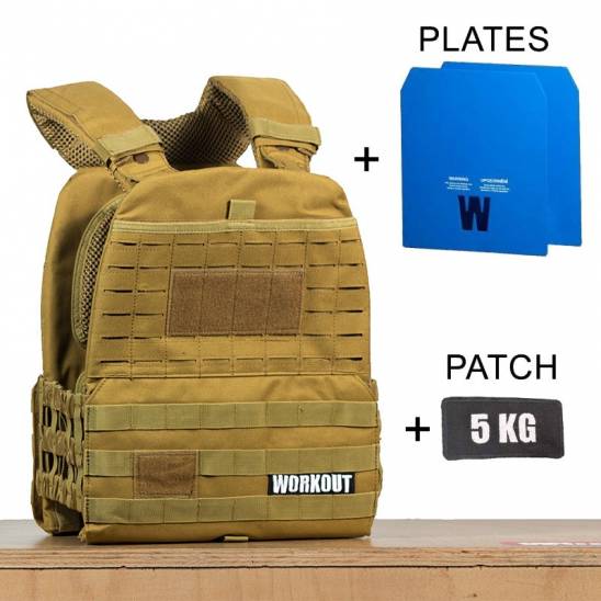 Zátěžová taktická plátová vesta 5 kg WORKOUT 3.0 - Khaki