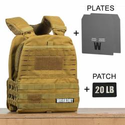 Zátěžová taktická plátová vesta 20 lb WORKOUT 3.0 - Khaki