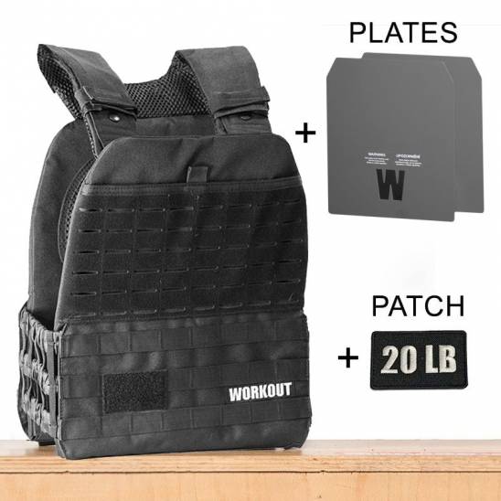 Zátěžová taktická plátová vesta 20 lb WORKOUT 4.0 - Black + nášivka (pro WOD Murph)