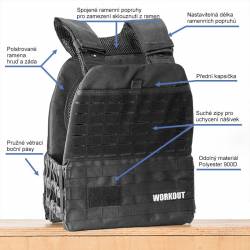 Tactical Plate Weight Vest 14 LB WORKOUT 4.0 - Black + Velcro patch (for WOD Murph)