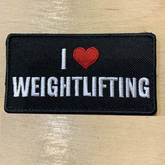 Velcro patch I love Weightlifting - 95x50 mm