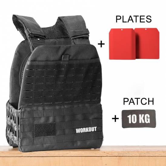 Zátěžová taktická plátová vesta 10 kg WORKOUT - černá