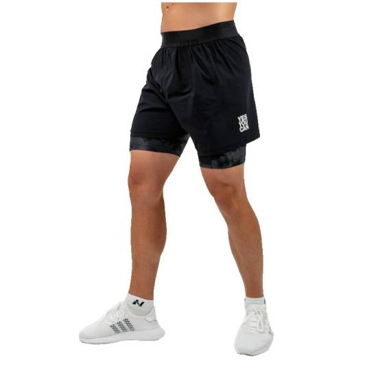 Compression Shorts 2in1 with Pockets for Mobile black