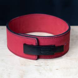 Powerlifting Leather 10 cm Lever Belt  - red