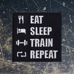 Nášivka Eat Sleep Train Repeat - 8 x 8 cm 