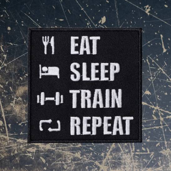 Nášivka Eat Sleep Train Repeat - 8 x 8 cm
