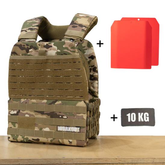 Zátěžová taktická plátová vesta 10 kg WORKOUT - Camo
