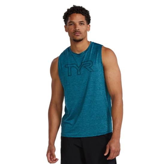 Man Top TYR Logo Tech Tank - lagoon