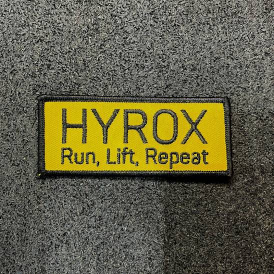 HYROX Klettaufnäher - Laufen, Heben, Wiederholen - gelb