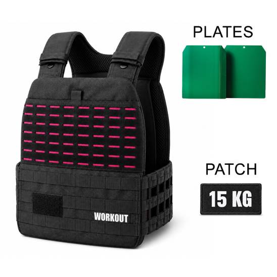 Zátěžová taktická plátová vesta 15 kg WORKOUT - černá růžová