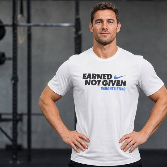 Mens Nike Weightlifting T-shirt - Earned not given - white